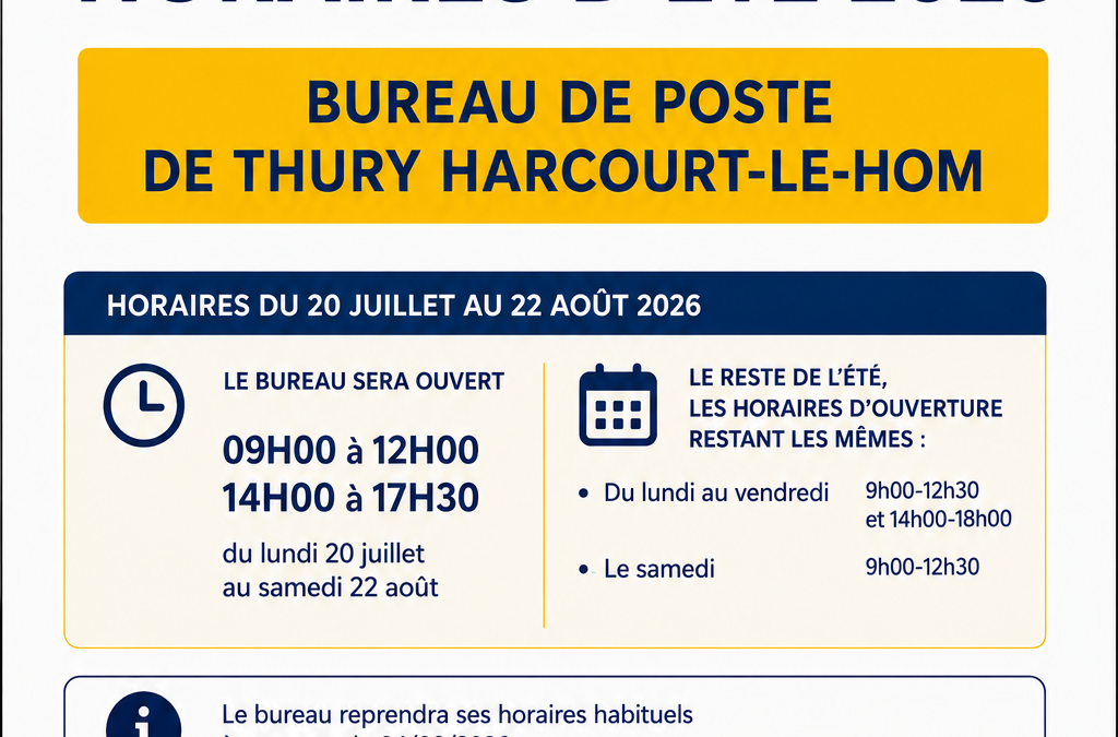 HORAIRES ÉTÉ BUREAU POSTE THURY-HARCOURT
